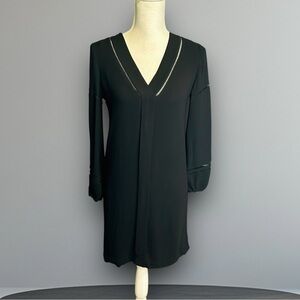 Massimo Dutti Black Viscose Pleat Front Lace Cutout Blouson Sleeve Shift Dress 4